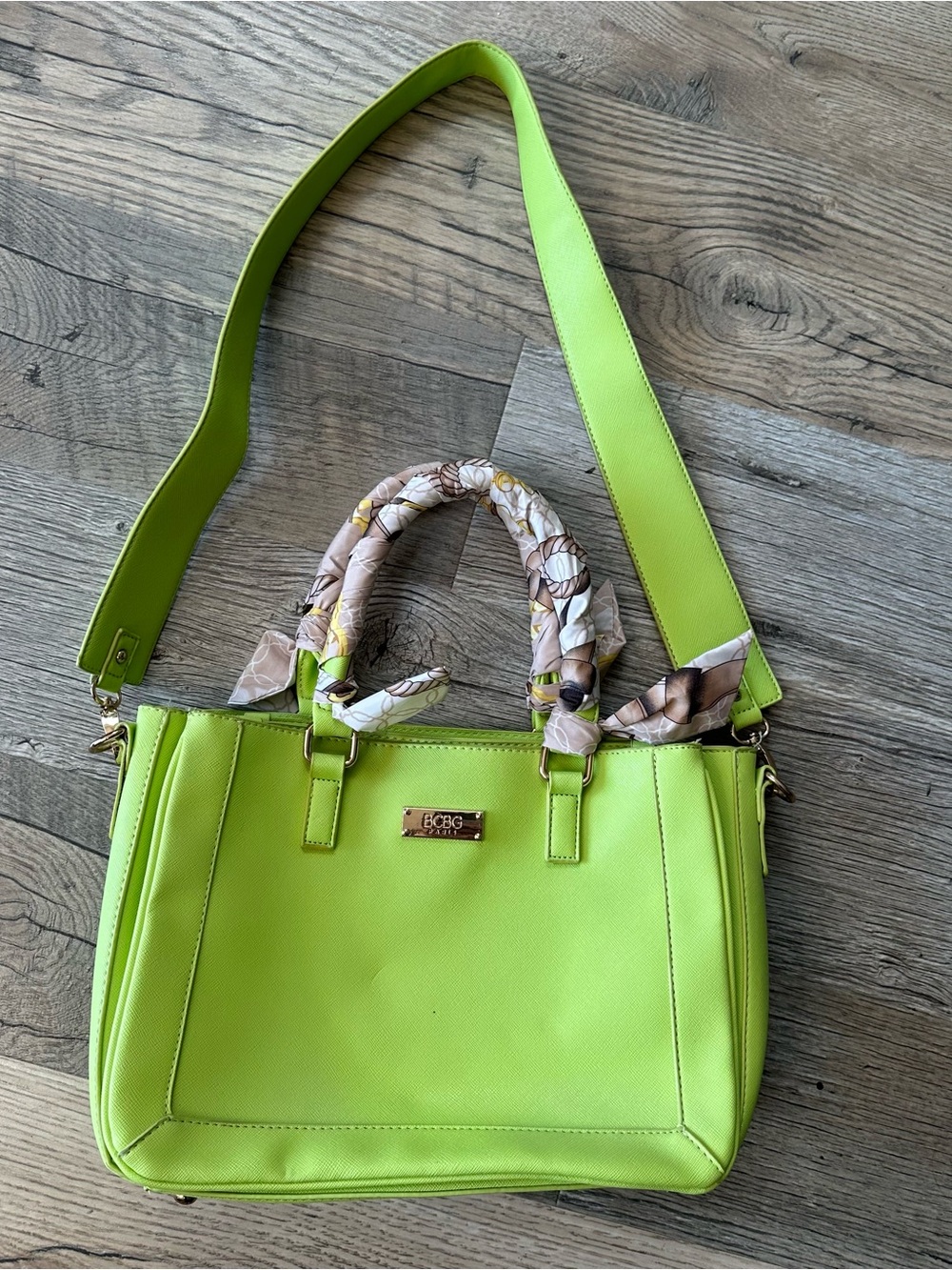 BCBG Lime Green Leather Crossbody Tote